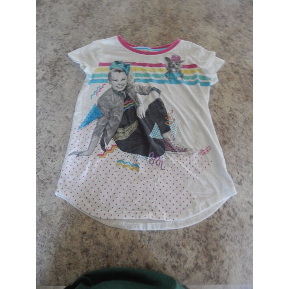 Nickelodeon JoJo Siwa Girls Large 10/12 Graphic Glitter Bow Yorkie White T-Shirt